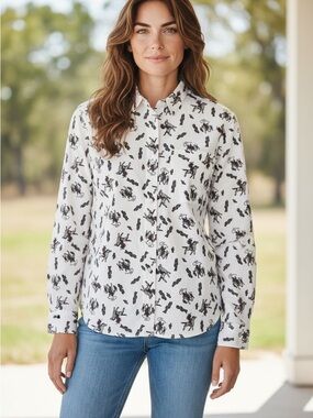 Vintage 90s Western Cowboys and Indians Desert Horse Print Button Front Shirt L